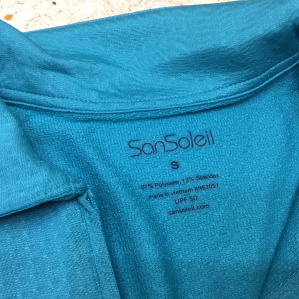 SanSoleil Women's Long Sleeve Top Small 1/4 Zip Teal Pullover - Picture 2 of 6